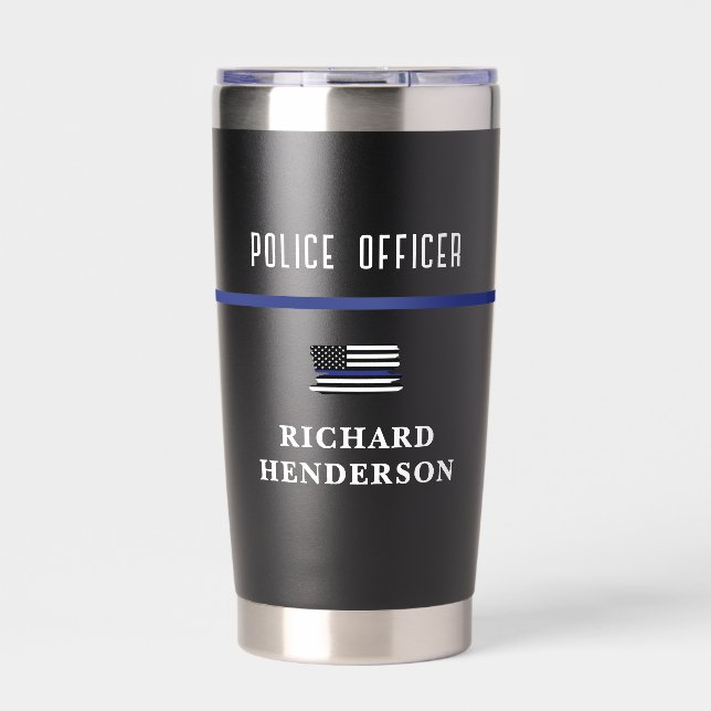 Personalised Police Officer Thin Blue Line Insulated Tumbler (Front)