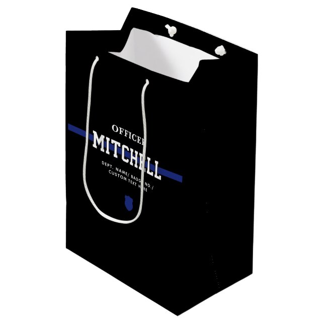 Personalised Police Officer Thin Blue Line Medium Gift Bag (Front Angled)