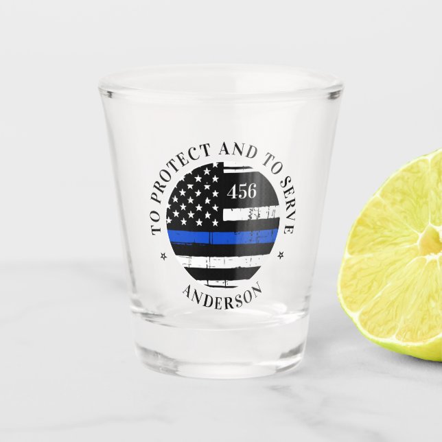Personalised Police Officer Thin Blue Line Shot Glass (Front)
