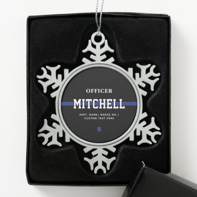 Personalised Police Officer Thin Blue Line Snowflake Pewter Christmas Ornament (Box)