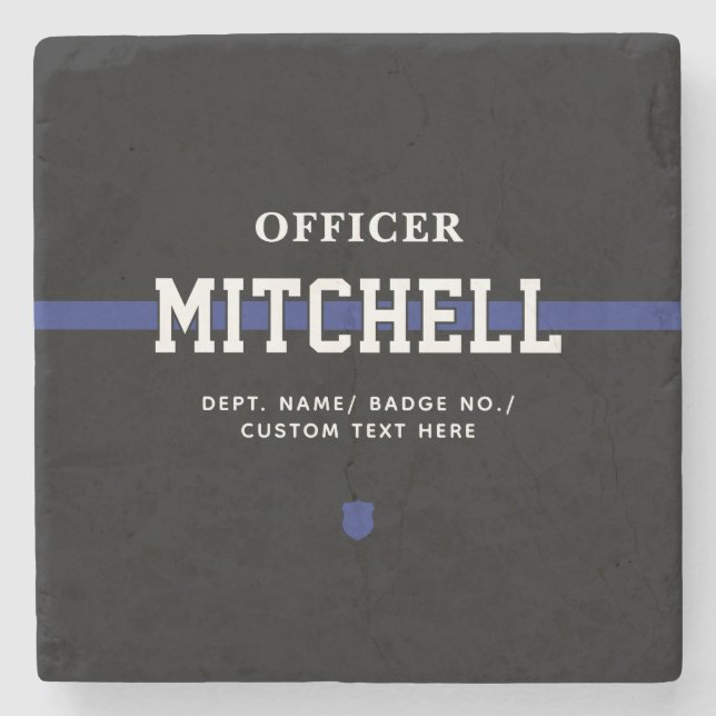 Personalised Police Officer Thin Blue Line Stone Coaster (Front)