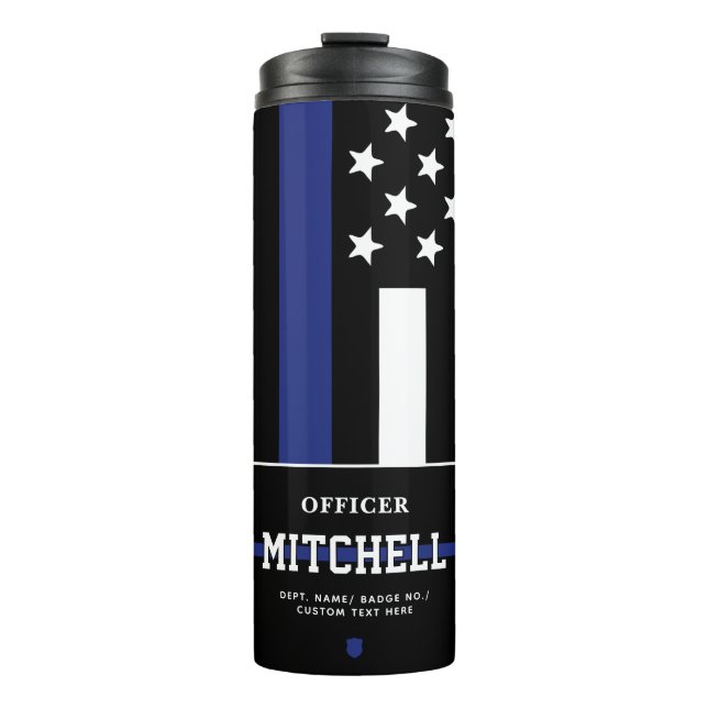 Personalised Police Officer Thin Blue Line Thermal Tumbler (Front)