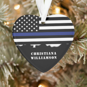 Personalised Police Officer Thin Blue Line US Flag Ornament