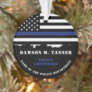Personalised Police Officer Thin Blue Line US Flag Ornament