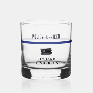 Personalised Police Officer Thin Blue Line Whiskey Glass