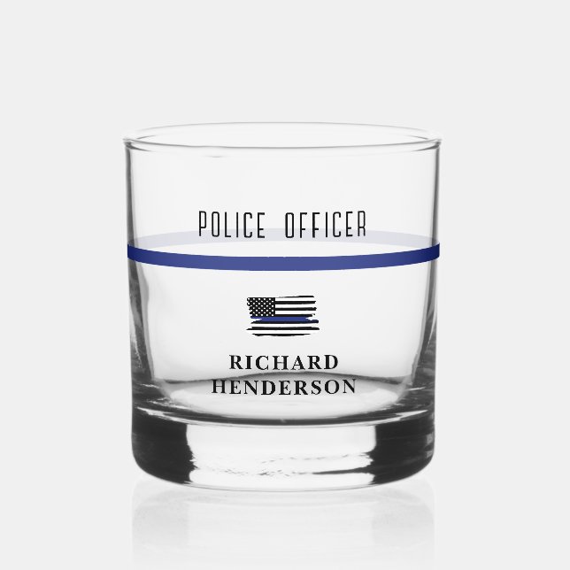 Personalised Police Officer Thin Blue Line Whiskey Glass (Front)