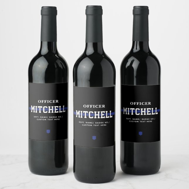 Personalised Police Officer Thin Blue Line Wine Label (Bottles)