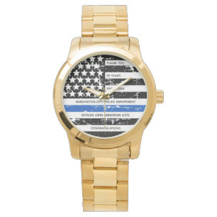 Personalised Police Retirement Thin Blue Line Flag Watch
