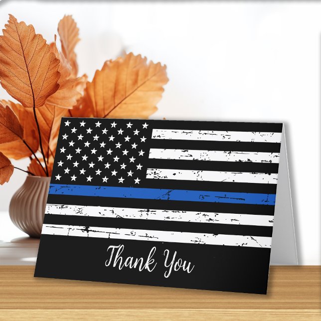 Personalised Police Thin Blue Line Flag Thank You Card (Creator Uploaded)