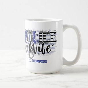 Personalised Police Wife Badge Flag Blue Line  Coffee Mug