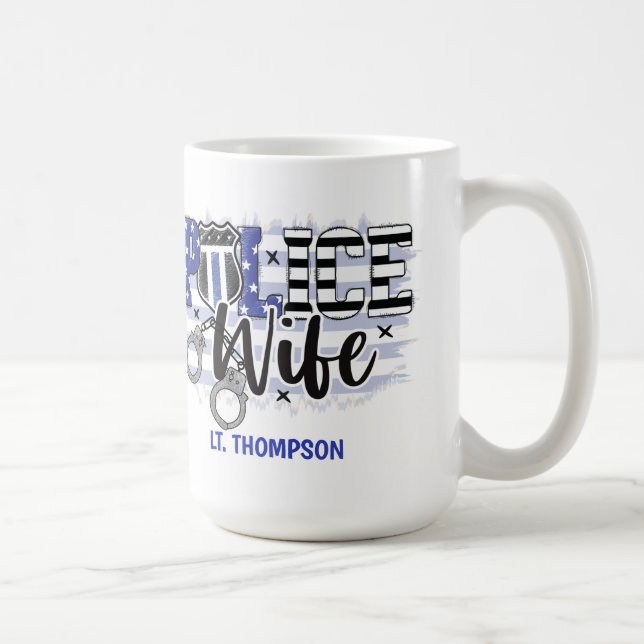 Personalised Police Wife Badge Flag Blue Line  Coffee Mug (Right)