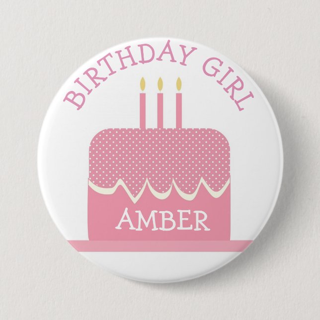 Personalised Polka Cake  Birthday Girl Button (Front)