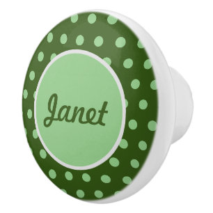 Personalised Polka Dot Ceramic Knob (Green)