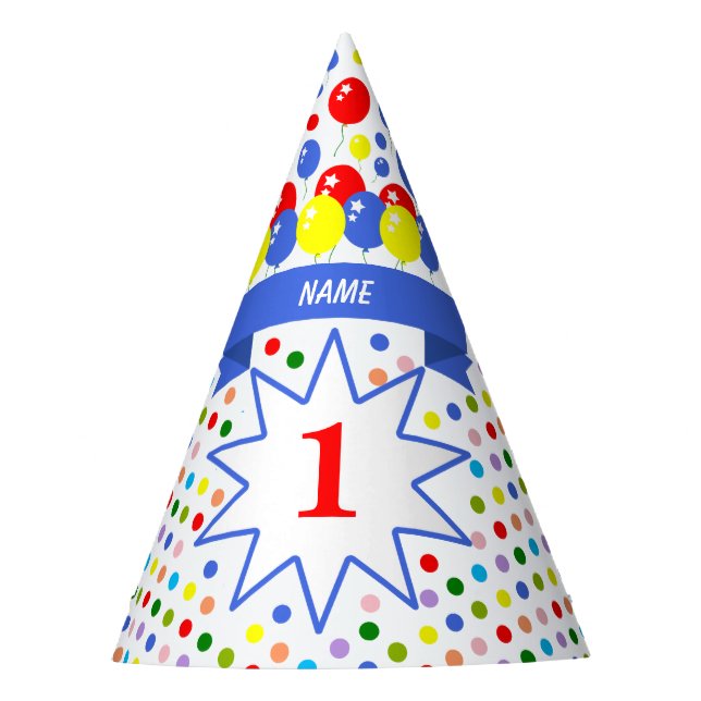 Personalised Polka Dot Colourful Birthday Party Hat (Front)