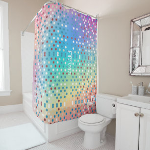 Personalised Polka dot Diamond pattern Rainbow Shower Curtain