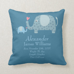 Personalised Polka Dot Elephants Baby Birth Stats Cushion