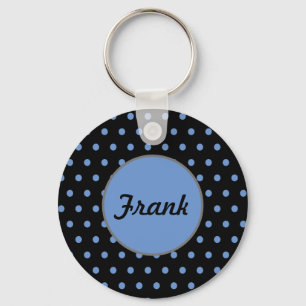 Personalised Polka Dot Keychain (Black & Baby Blue