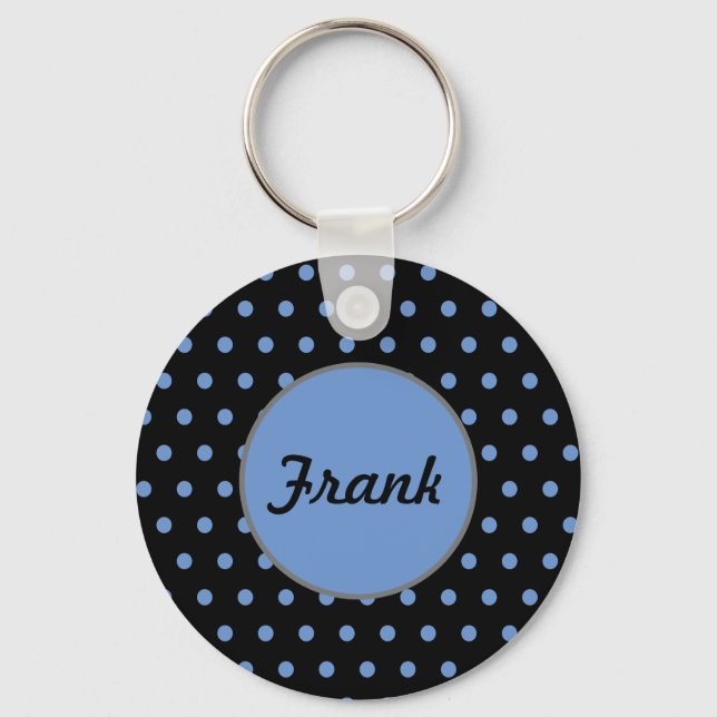 Personalised Polka Dot Keychain (Black & Baby Blue (Front)