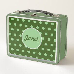 Personalised Polka Dot Metal Lunchbox (Green)
