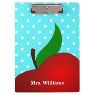 Personalised Polka Dot Red Apple Teacher Clipboard