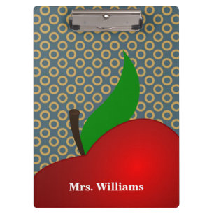 Personalised Polka Dot Red Apple Teacher Clipboard