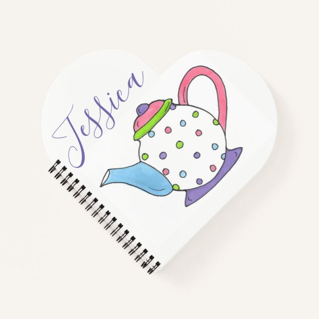 Personalised Polka Dot Teapot Tea Pot Party Time Notebook (Front)