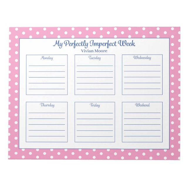 Personalised Polka Dot Weekly Planner Notepad (Front)