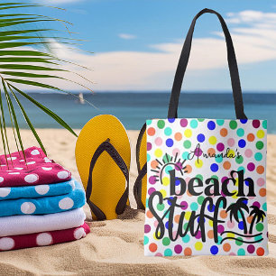 Personalised polka dots  "Beach stuff"  Tote Bag
