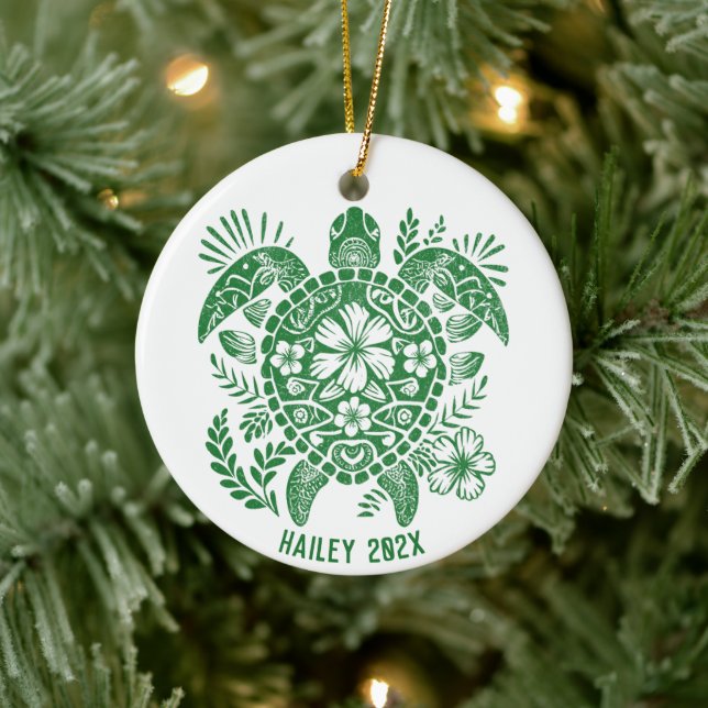 Personalised Polynesian Turtle Christmas Holiday Ceramic Tree Decoration (Tree)