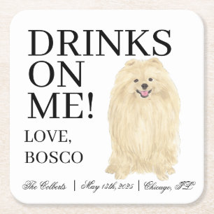 Personalised Pomeranian Dog Wedding Square Paper Coaster