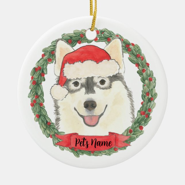 Personalised Pomsky Ceramic Tree Decoration (Front)
