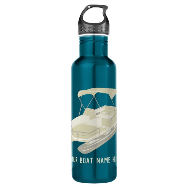 Personalised Pontoon Boat Aqua Blue Water Bottle (Front)