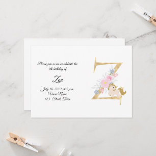 Personalised pony girly monogram  invitation