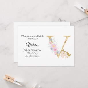 Personalised pony girly monogram  invitation