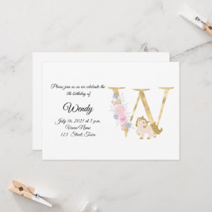 Personalised pony girly monogram  invitation