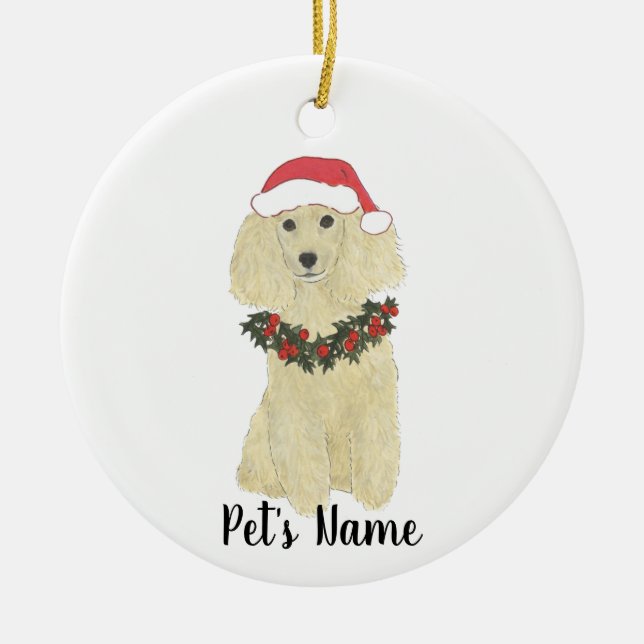 Personalised Poodle (Blonde Golden Tan) Ceramic Tree Decoration (Front)