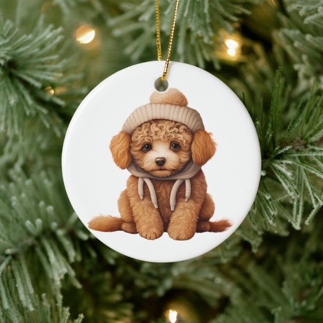 Personalised Poodle Dog Art Ceramic Tree Decoration (Tree)