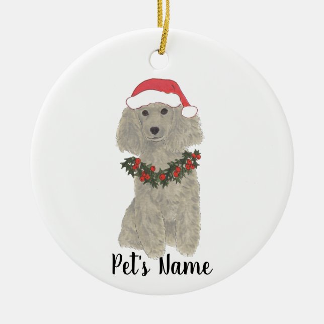 Personalised Poodle (Grey Silver) Ceramic Tree Decoration (Front)