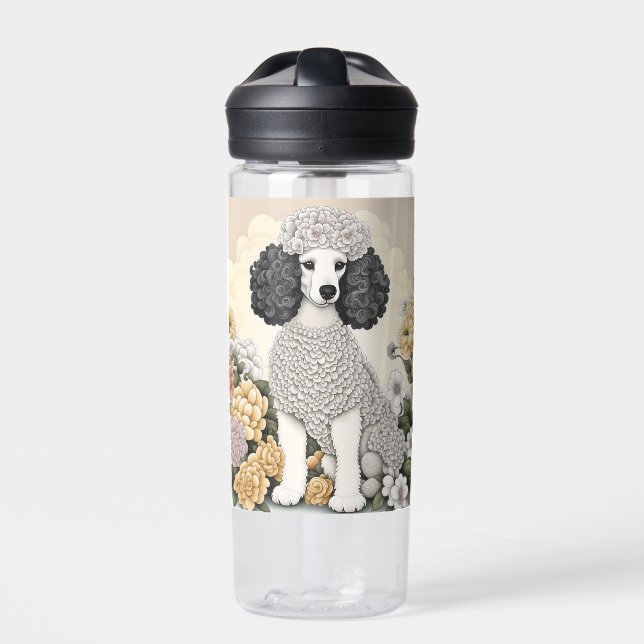 Personalised Poodle in Whimsical Flowers  Water Bottle (Front)