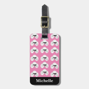 Personalised Poodle Pattern Cute Pink  Luggage Tag