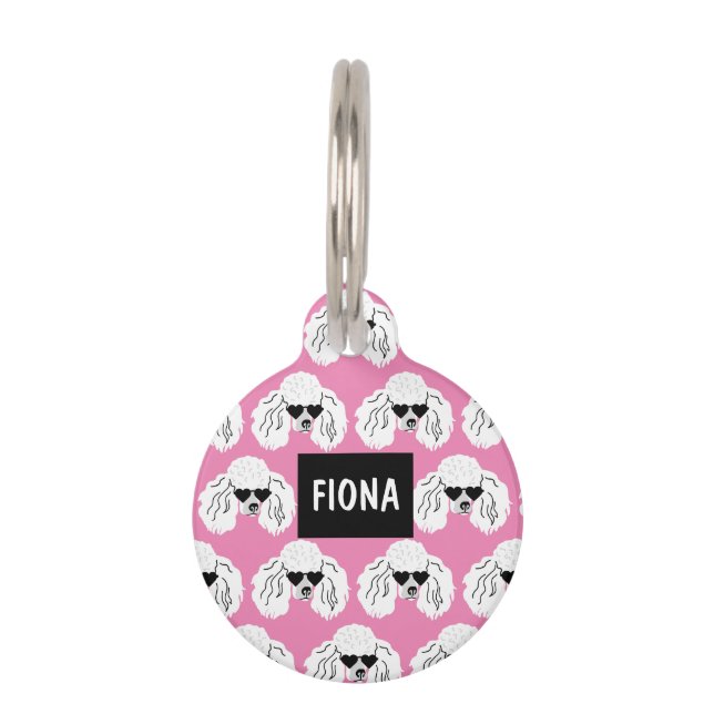 Personalised Poodle Pattern Cute Pink Pet Tag (Front)
