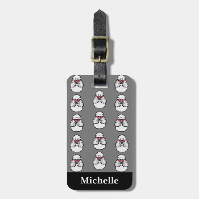 Personalised Poodle Pattern Funny Luggage Tag (Front Vertical)