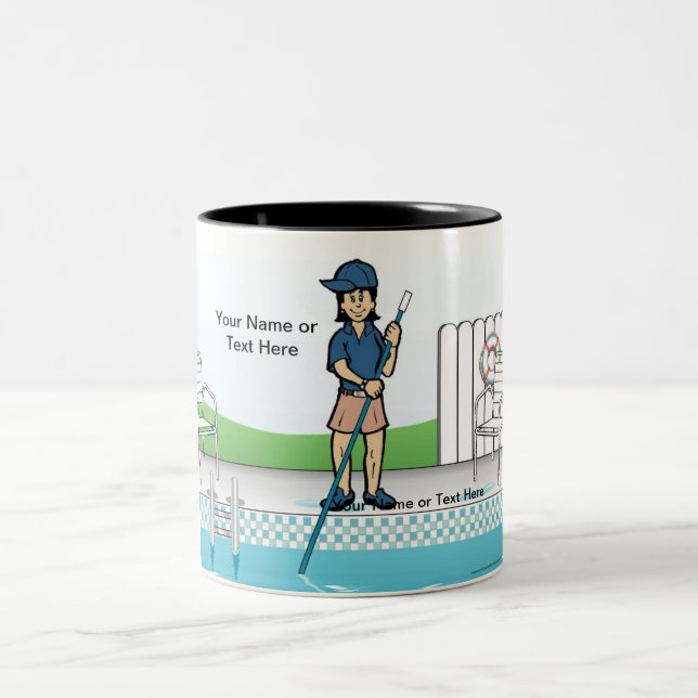 Personalised Pool Cleaner - Female Cartoon   Two-Tone Coffee Mug (Center)