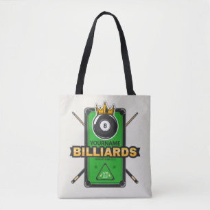 Personalised Pool Hall NAME 8 Ball Crown Billiards Tote Bag
