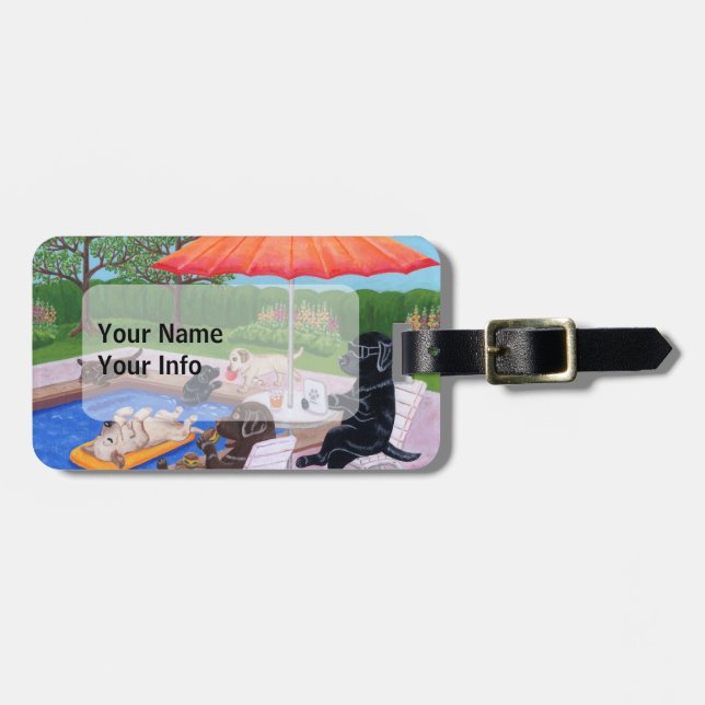 Personalised Pool Party Labradors 2 Luggage Tag (Front Horizontal)
