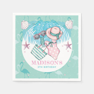 Personalised Pool Party Pink Turquoise Napkin