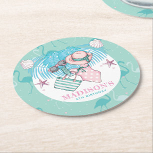 Personalised Pool Party Round Paper Coaster