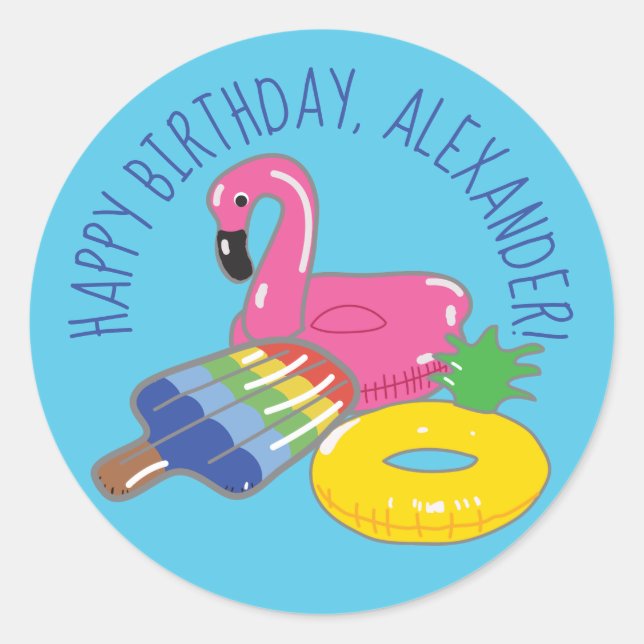 Personalised Pool Party Themed Pool Floats Classic Round Sticker (Front)