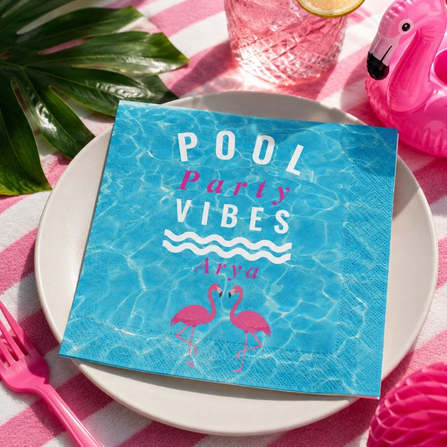 Personalised Pool Party Vibes Flamingo Napkin (Creator Uploaded)