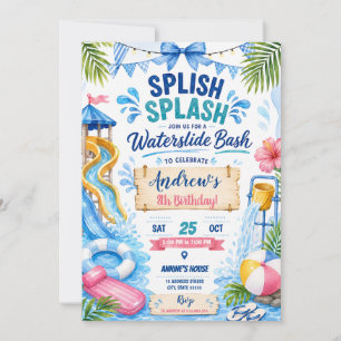 Personalised Pool Water Slide Birthday Invitation
